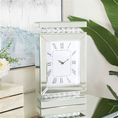 Litton Lane Silver Glass Mirrored Clock With Crystal Embellishments