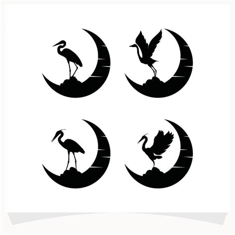 Set Of Heron And Crescent Moon Logo Design Template 19513497 Vector Art