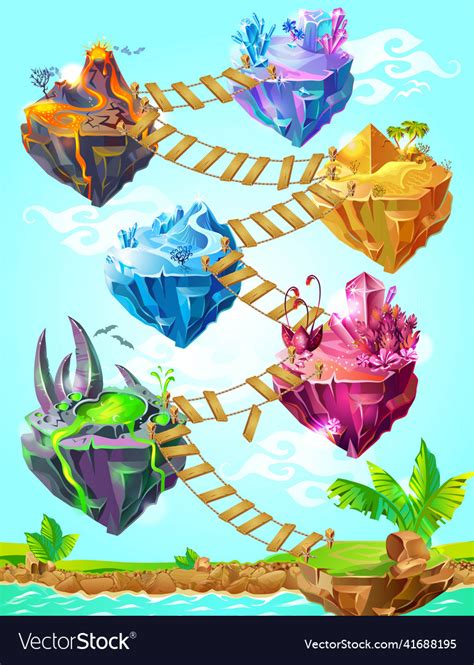 Isometric Colorful Game Islands Template Vector Image