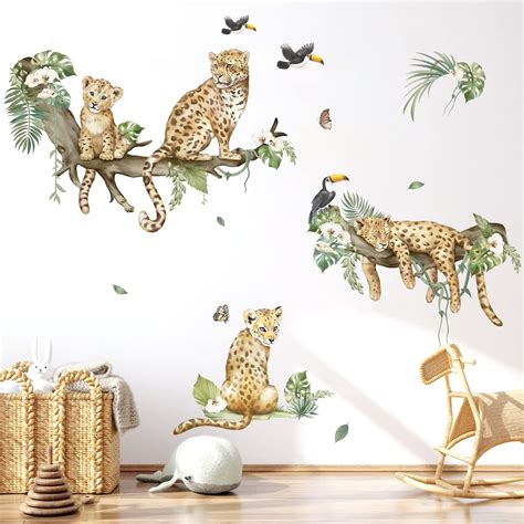 decalmile Leopard Safari Wall Decals Jungle Animals Cheetah Wall ...