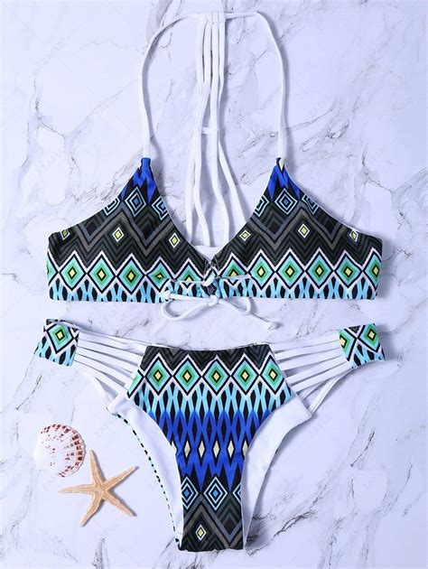 2019 T Back Geometric Pattern Bikini In BLUE S ZAFUL