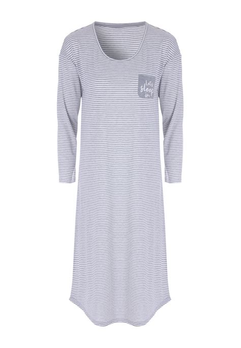 Womens Grey And White Stripe Long Sleeve Nightdress Peacocks