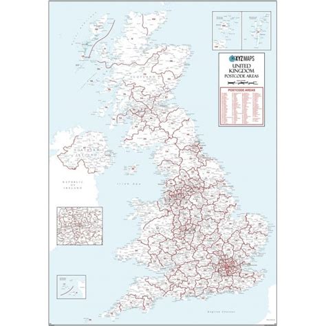 UK White Postcode Areas Large Wall Map A3