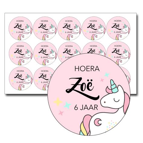 Traktatie Sticker Unicorn Met Naam En Leeftijd Stuks