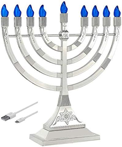 Electric Chanukah Menorah With Flame Shaped LED Bulbs Batteries Or