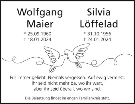 Traueranzeigen Von Wolfgang Und Silvia Maier Und L Ffelad