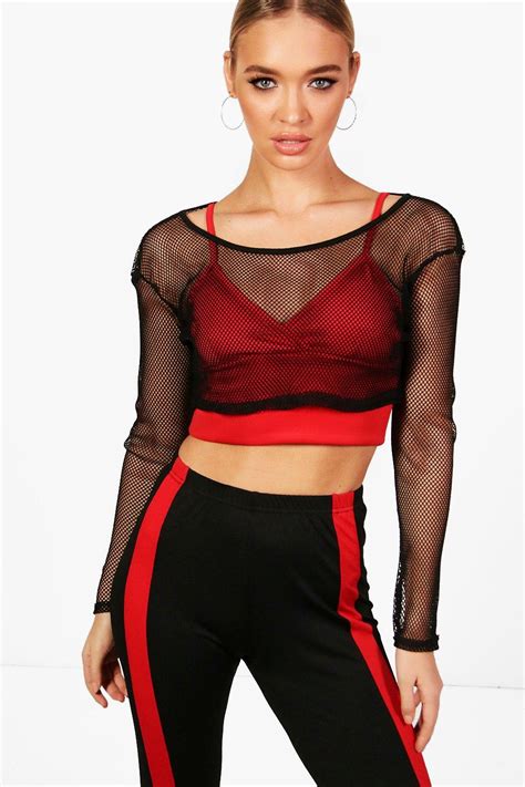 Masie Mesh Long Sleeve Crop Top At