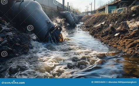 Contaminated Water Concept, Dirty Water Flows from the Pipe into the River, Water Pollution ...