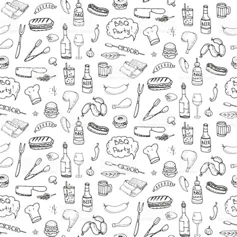 Seamless Pattern With Hand Drawn Doodle Bbq Icons Set Vector How