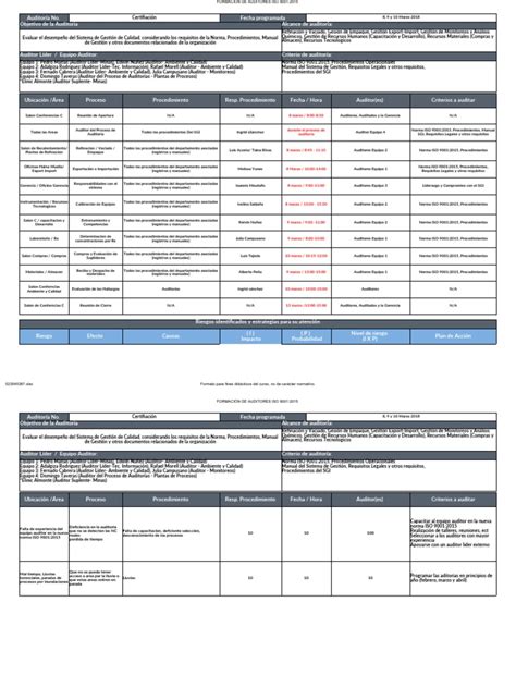 Plantilla Plan Auditoria Interna De Calidad Iso 9001 2015 Diplomado Is