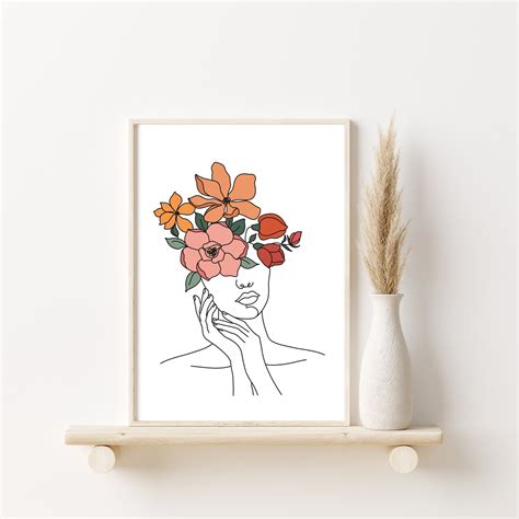 Digital Modern Woman Line Drawing Printable Wall Art Etsy