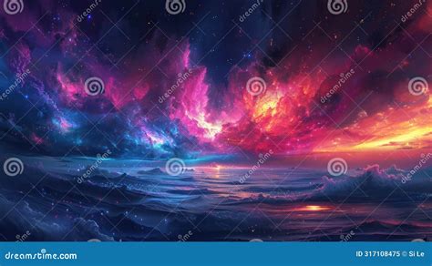 Vibrant Cosmic Clouds Stunning Space Nebula In A Starry Night Sky