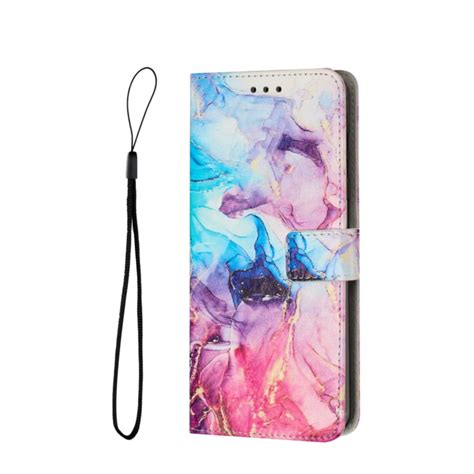 Samsung Galaxy A34 5G Leder Tasche Mit Kartenfach Handschlaufe Marble