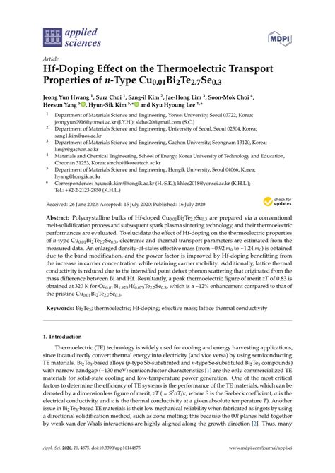 PDF Hf Doping Effect On The Thermoelectric Transport Properties Of N