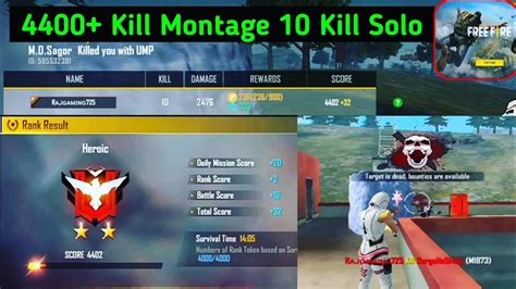 4400 Rank Point Kill Montage Highlight In Free Fire 2020 Best Solo