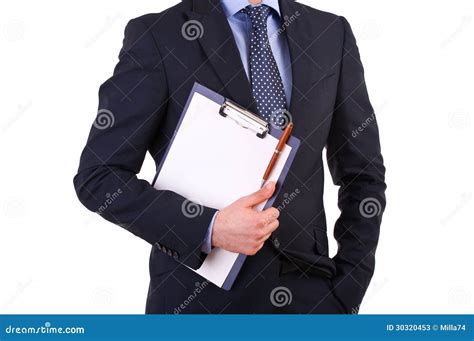 Businessman Holding A Clipboard Stock Image Image Of Businessperson