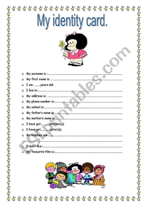 my identity card - ESL worksheet by chou0632