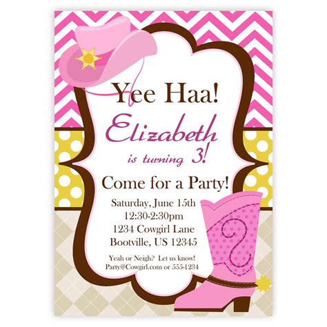 Cowgirl Invitation Pink Chevron Argyle Polka Dot Cowgirl