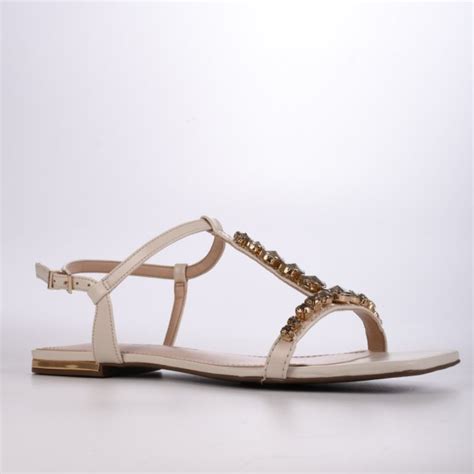 Sand Lia Rasteira Off White Brul E Pedrarias Tiras Couro Jorge