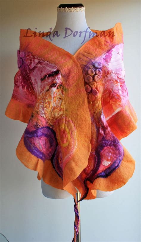 Art Scarves Felted Scarves Orange And Purple Orange Color Pink