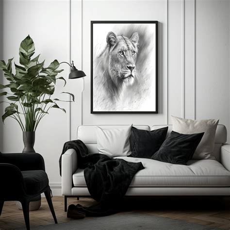 Female Lion Pencil Sketch AI Digital Download Digital Art Animal ...