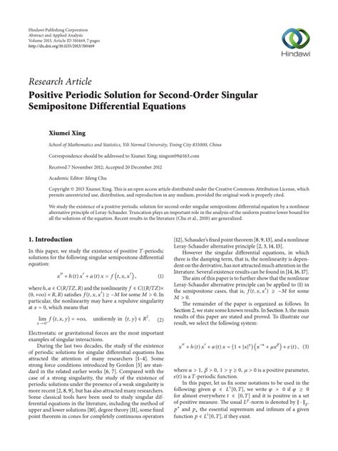 Pdf Positive Periodic Solution For Second Order Singular Semipositone