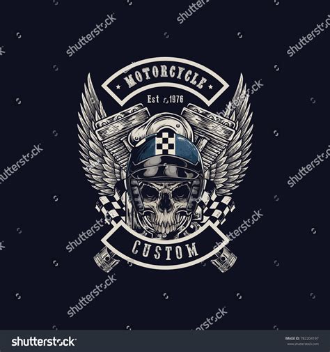 Vector Illustration Vintage Motorcycle Monochrome Skull Stock Vector (Royalty Free) 782204197 ...