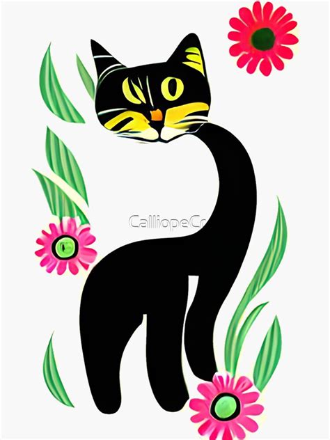 Cat With Flowers Cartoon Sticker For Sale By Calliopecr Redbubble