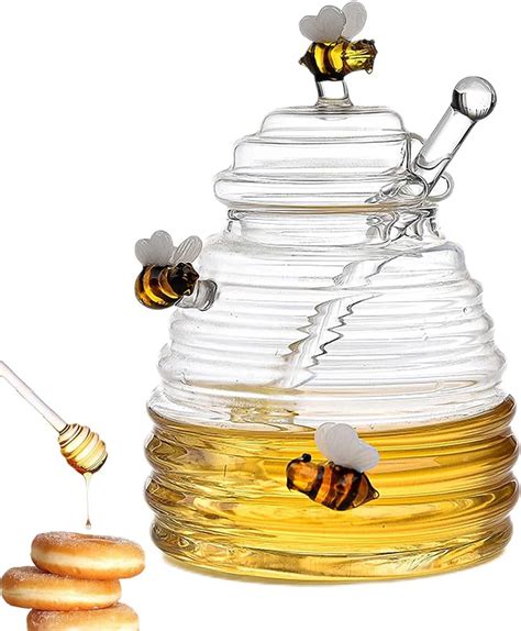 Beehive Shape Honeypot Transparent Glass Honey Jar Honey Dispenser