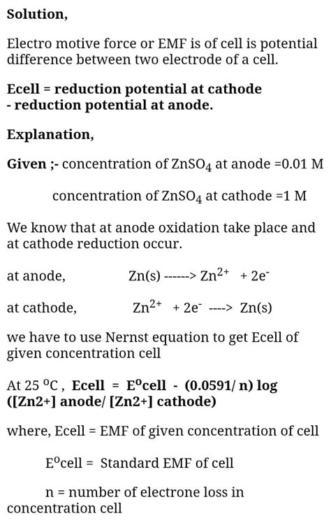 Solved Assume A Concentration Cell With A Zinc Anode And A Zinc