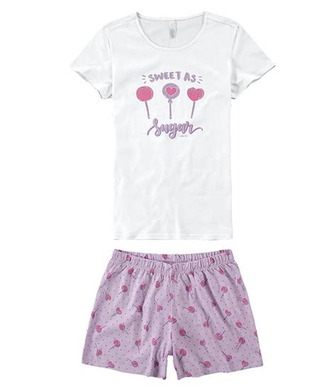 Pijama Feminino Curto Pirulitos Malwee Algodão lingerie br