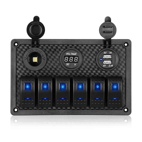 Waterproof 6 Gang Marine Boat Rocker Switch Panel Dual Usb Slot Socket