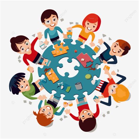 Cooperation Clipart Cartoon Group Of Children In The Middle Of A Puzzle