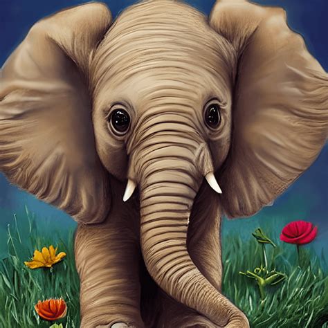 Adorable Baby Elephant Sitting Down With A Flower Creative Fabrica