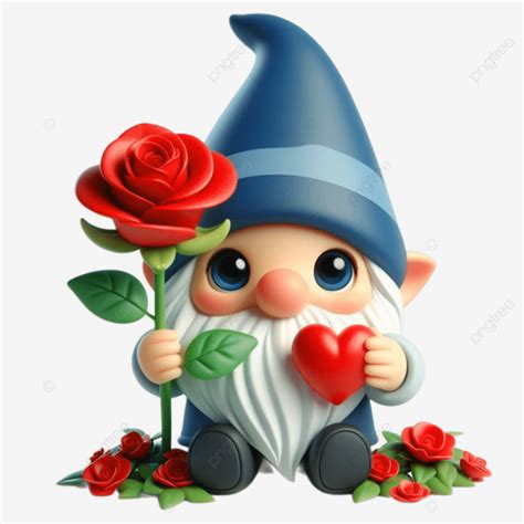 Valentine S Day Cute Cartoon Gnome Holding Heart And Rose Valentine S Day Gnome Gnome Holding