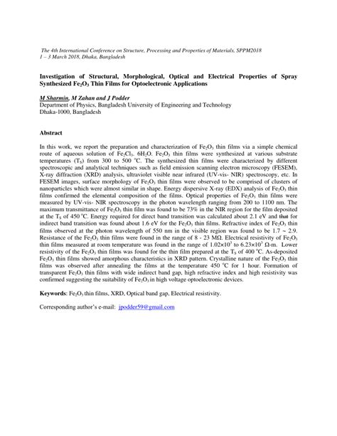 Pdf Investigation Of Structural Morphological Optical And