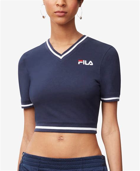 Fila Narla V Neck Cropped T Shirt Macy S Crop Tshirt Crop Shirt Clothes Design