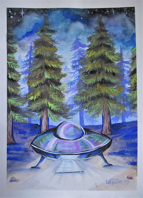 Ufo Aliens Art Artwork Watercolor Print Poster Home Decor Ufos