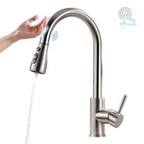 Flg Single Handle Touch On Kitchen Faucet With Pull Down Sprayer One Hole Stainless Steel