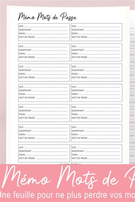 Fiche mot de passe en français à télécharger Imprimer ou Compléter sur