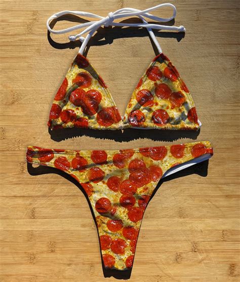 Swimwear Bikini 1 Or 2 Piece Set Pepperoni Pizza Thong Cheeky Full Coverage Triangle