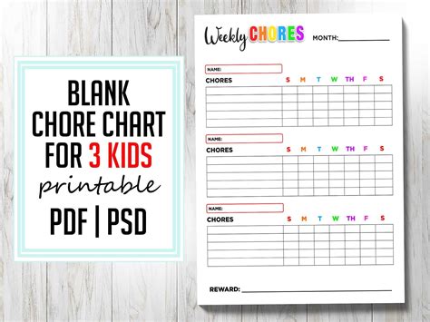 2021 Blank Chore Chart For Multiple Kids Printable Pdf Instant Download