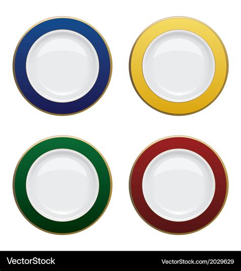 Colorful Plate With Gold Rims On White Background Vector Image