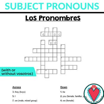 Spanish Subject Pronouns Worksheet Spanish Word Search Crossword Puzzle