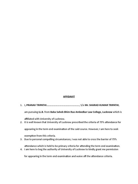 Affidavit Short Attendance Pdf