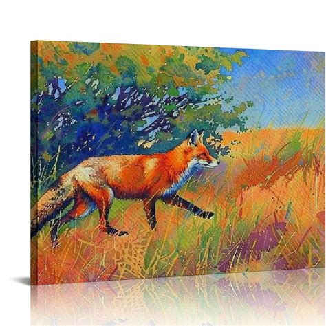 Onetech Red Fox Canvas Wall Art For Bedroom Home Decoration Walmart