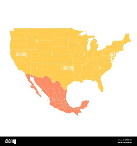 Estados Unidos y México Mapa político de las divisiones administrativas