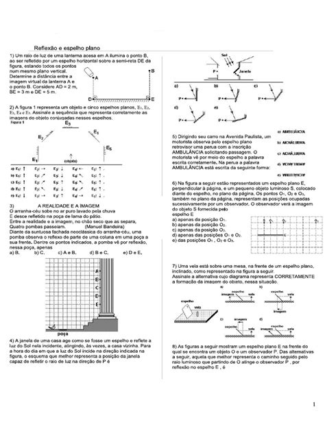 Exercicios De Espelhos Planos - Exercícios - Espelhos Planos | PDF