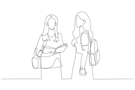 Premium Vector Drawing Of Two Teen Real Girls In Classroom Want To