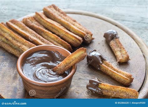 Churros Dessert Spagnolo Famoso Con La Salsa Di Cioccolato Fotografia